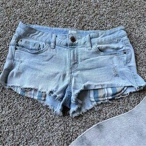 Sneak Peek Light Blue Frayed Jean Shorts
